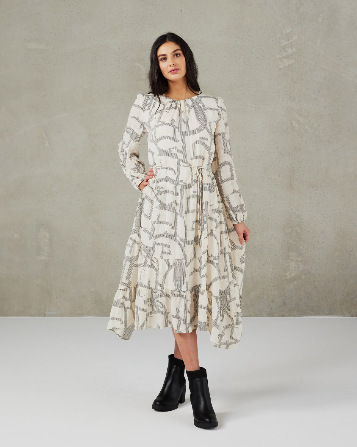 Eden Dress (White lines print)
