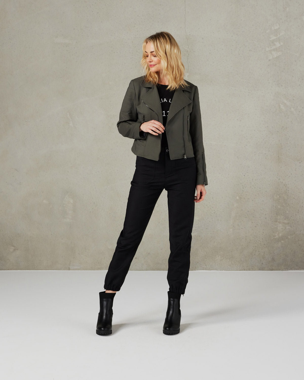 Plain Biker Jacket - Slate Green