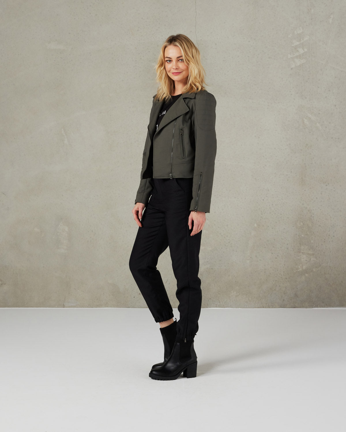 Plain Biker Jacket - Slate Green