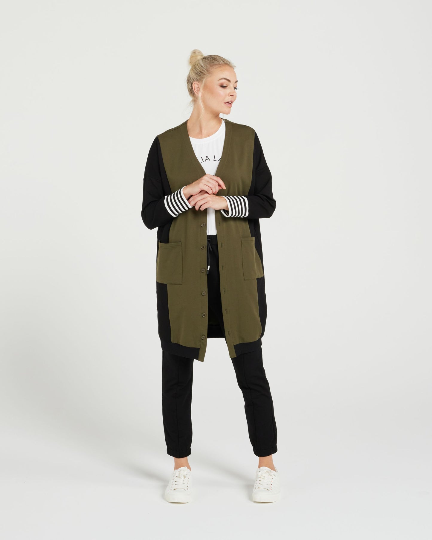 Theory Cardi - Olive/Black