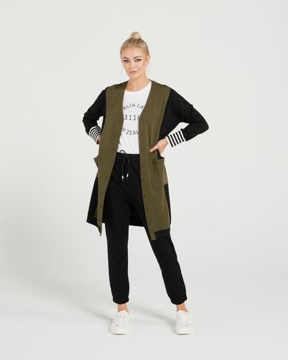 Theory Cardi - Olive/Black