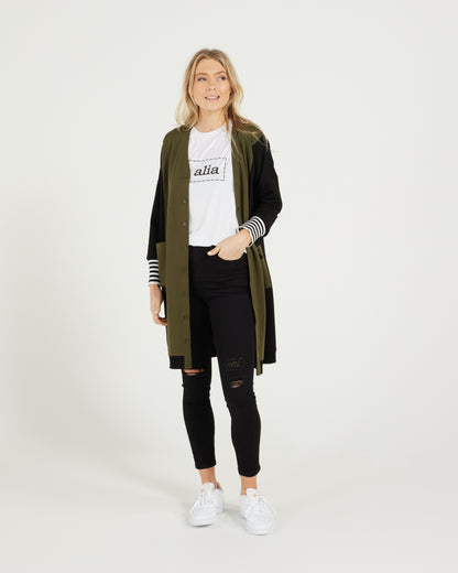 Theory Cardi - Olive/Black