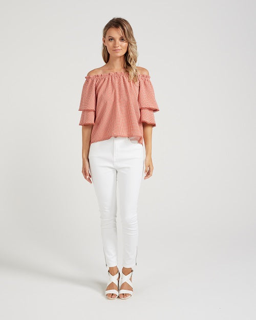 Easton Top - Pink gingham